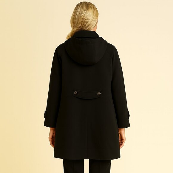 Liz Claiborne Outerwear Womens Chic Classic Black Hooded Overcoat Size Med - Picture 2 of 8